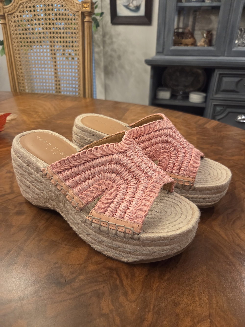 Marc Fisher Pink Woven Espadrille Platform Slides